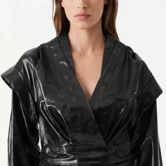NWT $1195 Iro Tilka Leather Top Blouse in Black Size 36